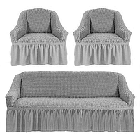 Чехлы жатка на 2 кресла и диван Серый, чехлы на мебли, покрывала для мебели съемные AURA