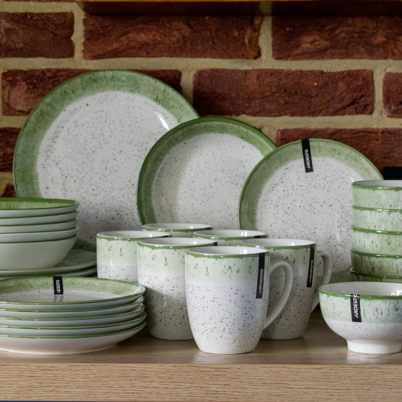 Сервіз Ardesto Siena 30 предметів SWG біло-зелений