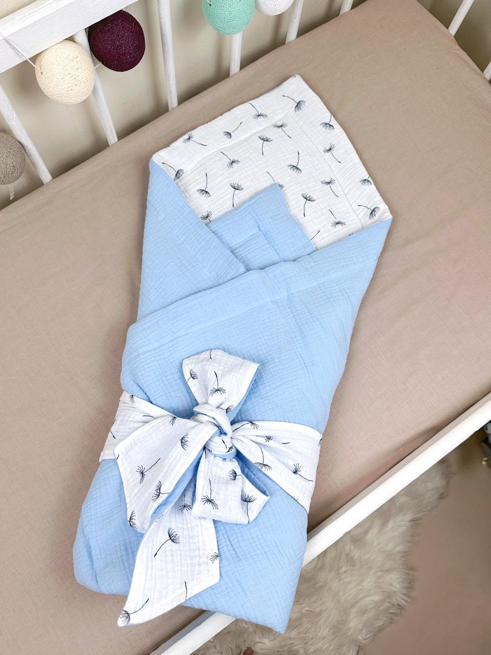 Дитячий літній мусліновий двосторонній конверт на виписку конверт-ковдра ЛЕТО  для новонародженого