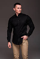 Мужская стильная льняная рубашка с длинным рукавом черная