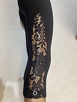 Капри женские стрейч с сеткой Гипюр зауженные АРТ11 ажурные черные сделанные в Украине