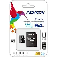 Карта памяти ADATA Premier AUSDX64GUICL10-RA1 Black 64GB microSDHC С адаптером Class 10 UHS-I A1