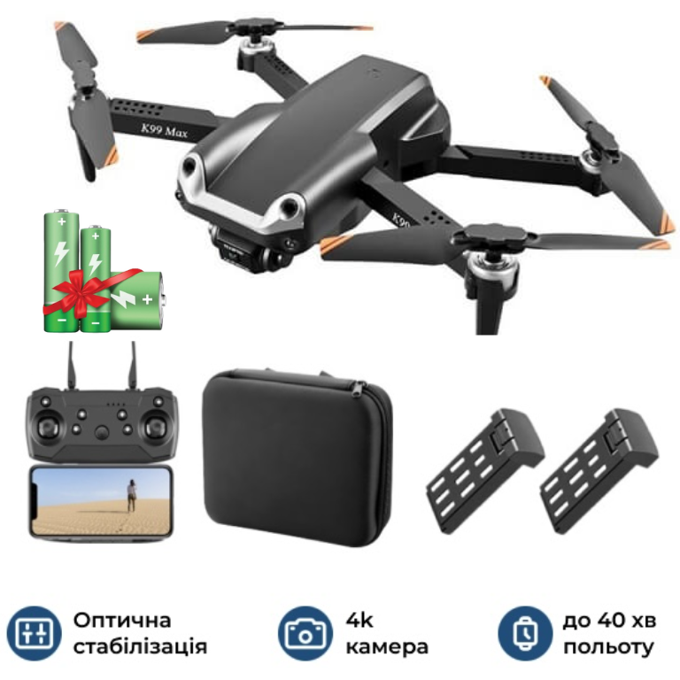 Квадрокоптер с камерой E99 Pro2 - мини дрон 4К FPV дальность до 100 м. до 15 мин. полета - фото 1 - id-p2202705775