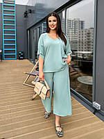 Летний женский костюм блуза и брюки Ткань софт-коттон Размеры: 48-50,52-54,56-58