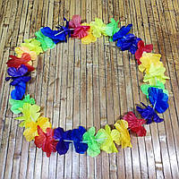 Гавайские леи, ожерелье, венок разноцветно-радужные, длина окруж-ти 100 см