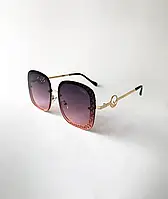 Солнцезащитные очки женские Fendi (Фенди) квадратные, безободковые стильные металлические очки с градиентом