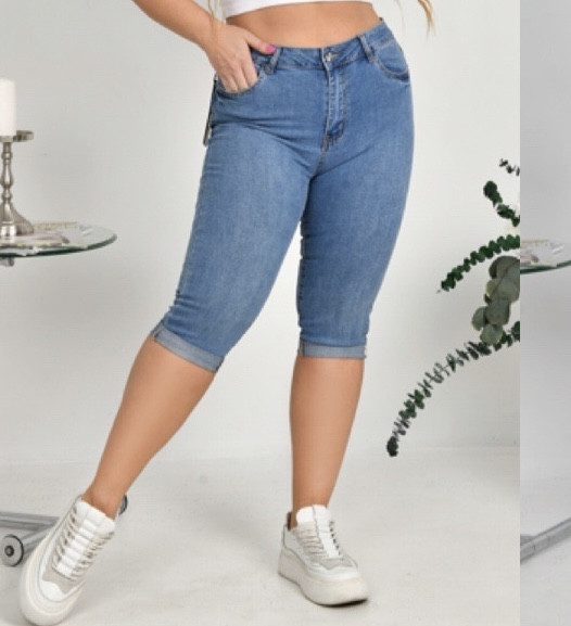 Шорти жіночі бриджі джинсові збільшеного розміру стрейч блакитні, фото 1