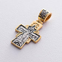 Серебряный православный крест с позолотой Господь Вседержитель. Икона Божией Матери Семистрел DL, код: 6735995
