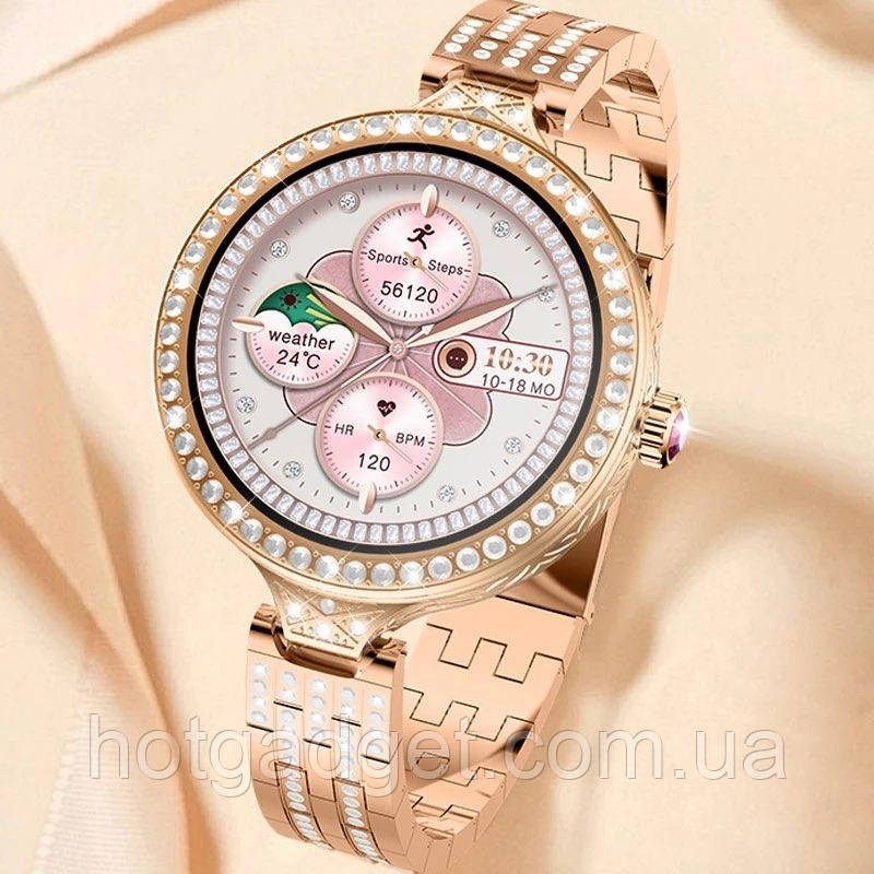 Смарт-годинник жіночий WearFit HW16 MINI Gold Diamond Band (розмова, тонометр, пульсоксиметр)