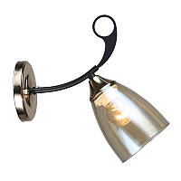 Настенное бра со стеклянным золотистым плафоном под лампу Е27 каркас черный/золото Sirius B A4088/1W BK+FGD