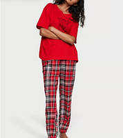 Піжама (футболка + штани) жіноча бавовняна Victoria's Secret XS ТА S Червона