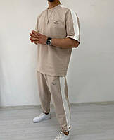 Мужской модный стильный повседневный спортивный костюм футболка и штаны с лампасами (разные цвета)