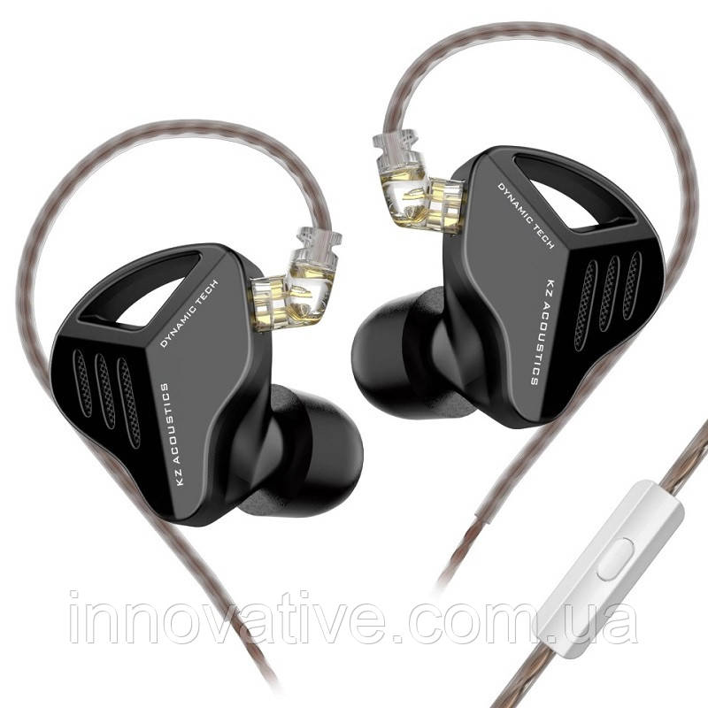 Динамічні навушники KZ ZVX MIC з подвійними драйверами (Чорний)