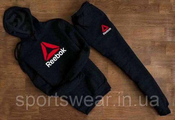 Чоловічий чорний спортивний костюм REEBOK з капюшоном (кольорове лого) "" В стилі Reebok ""