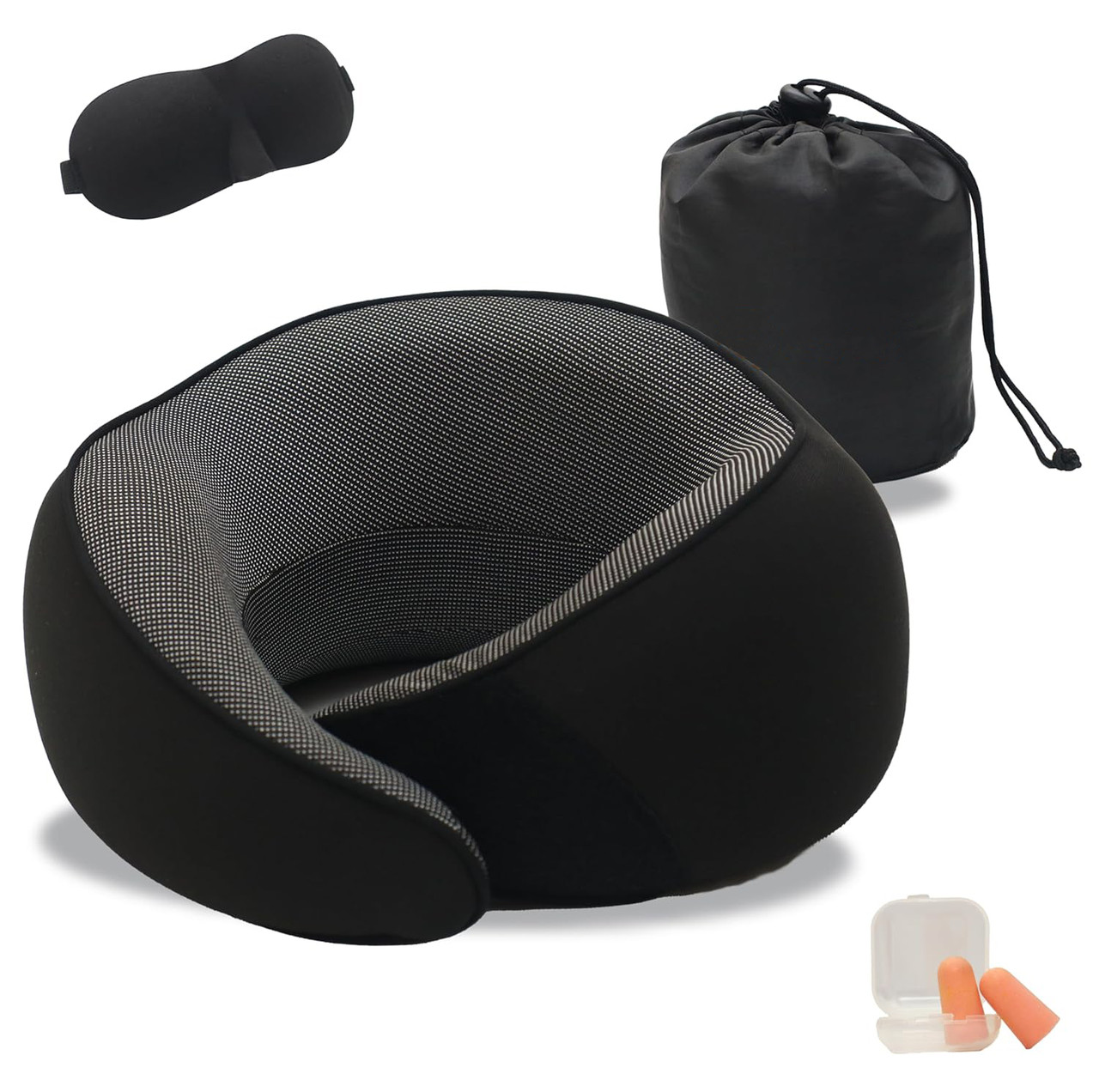 Подушка ортопедична для подорожей Royal Rest Memory Foam Чорна 28х25х13 см Дорожня подушка для сну, фото 1