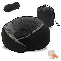 Подушка ортопедична для подорожей Royal Rest Memory Foam Чорний 28х25х13 см Подушка дорожня на шию