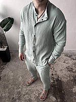 Мужской летний костюм комплект штаны + рубашка серый цвет