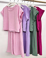 Костюм літній для дівчинки підлітка, футболка вільного крою + штани палацо, від 116-122 до 152-158 см