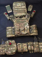 PLI Комплект плитоноска швидкого скидання з боковими карманами з РПС + рюкзак та 11 підсумків мультикам
