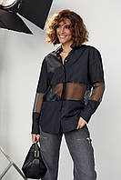 Подовжена жіноча сорочка з прозорими вставками — чорний колір, M (є розміри)