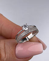 Серебряное кольцо 925 пробы покрытие родий, куб. цирконий