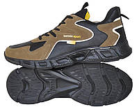 Розміри 46, 47, 48  Демісезонні чоловічі кросівки, легкі та комфортні, коричневі на підошві з піни