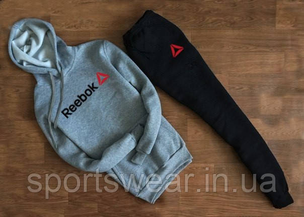 Трикотажний костюм REEBOK сірий світшот з капюшоном (дрібне лого) "" В стилі Reebok ""