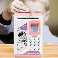 Рожевий дитячий електронний сейф-копилка Robot з кодовим замком і відбитком пальця