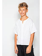 Рубашка льняная белого цвета с коротким рукавом для мальчика JO JO