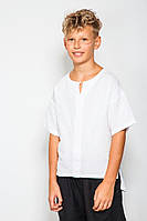 Рубашка льняная белая с коротким рукавом для мальчика JO JO