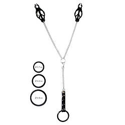 Затискачі для сосків Art of Sex - Nipple clamps for Men Black clover з ерекційними кільцями, фото 1