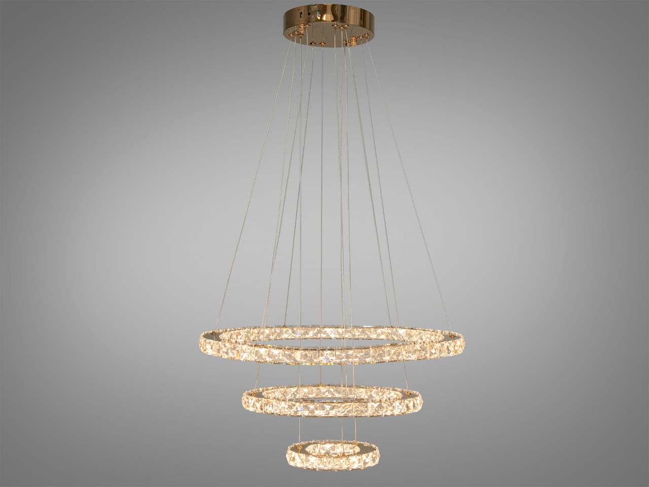 Світлодіодна люстра кришталеві кільця 7201-8W/580+400+200G, фото 1