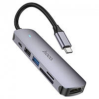 Хаб USB Hoco HB28 Type-C multi-function converter(HDTV+USB3.0+USB2.0+SD+TF+PD) Колір Сірий