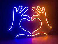 Неонова вивіска "Руки у формі серця" (500х365)