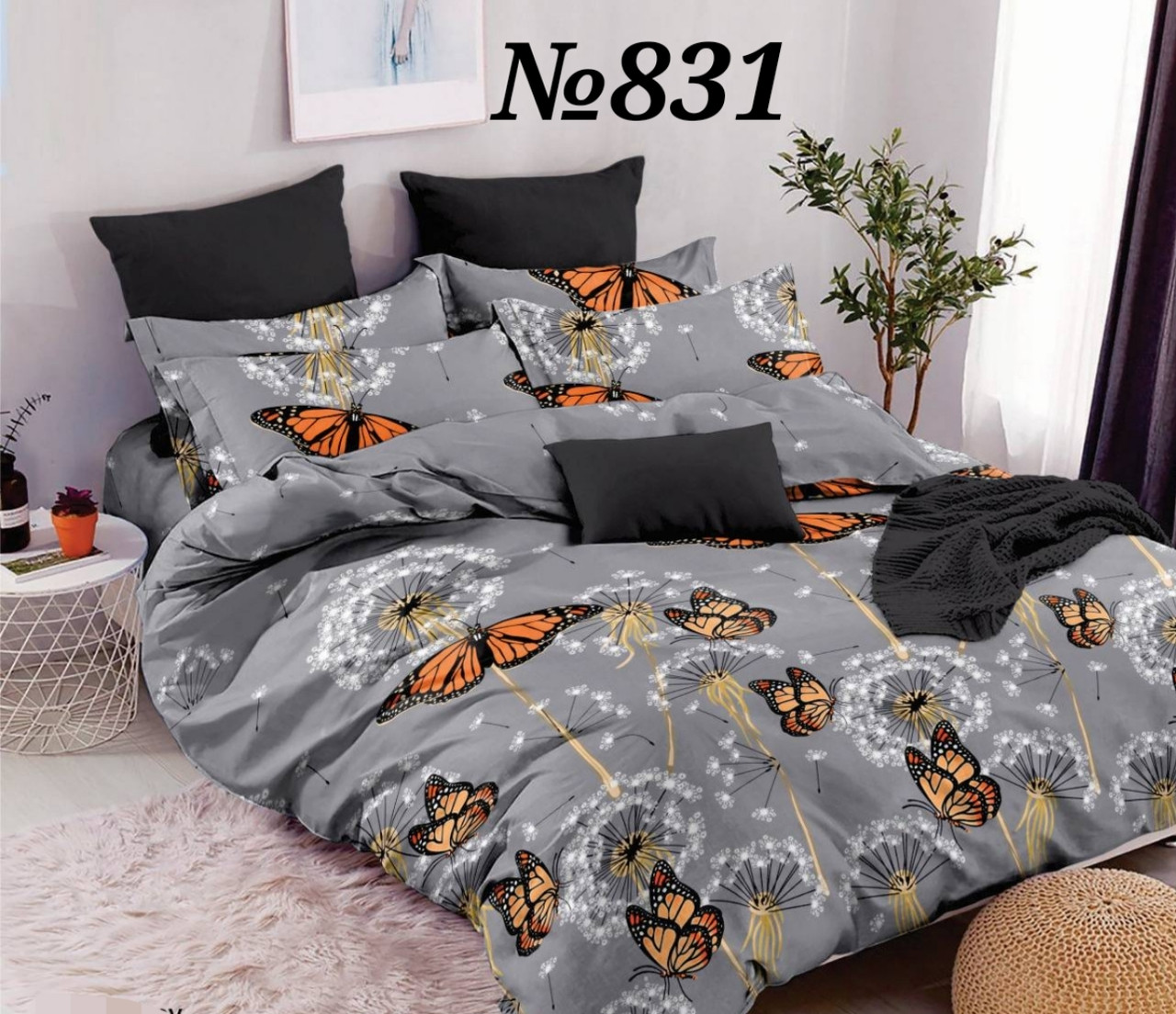 Постільна білизна, бязь GOLD, двоспальний з євро простирадлом комплект, метелики, фото 1