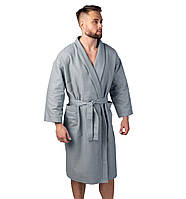 Вафельный халат Luxyart Кимоно размер (46-48) М 100% хлопок Серый (LS-3373) GT, код: 8152298