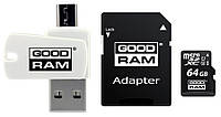 Карта памяти GoodRam MicroSDHC 64GB UHS-I Class 10 (M1A4-0640R12) + Adapter + CardReader (656 TS, код: 6638875