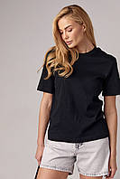 Базовая однотонная женская футболка - черный цвет, L
