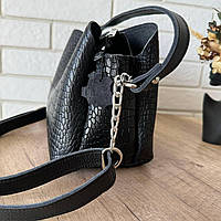 Женская кожаная сумка рептилия стиль Зара черная, сумочка из натуральной кожи крокодил черный Отличное