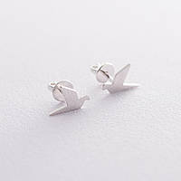 Серебряные серьги-пусеты Летающие птички 122639 Оникс TT, код: 6585170