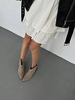 Черевики ковбойки жіночі замшеві бежевого кольору на підборах демісезонні Отличное качество Размер 36