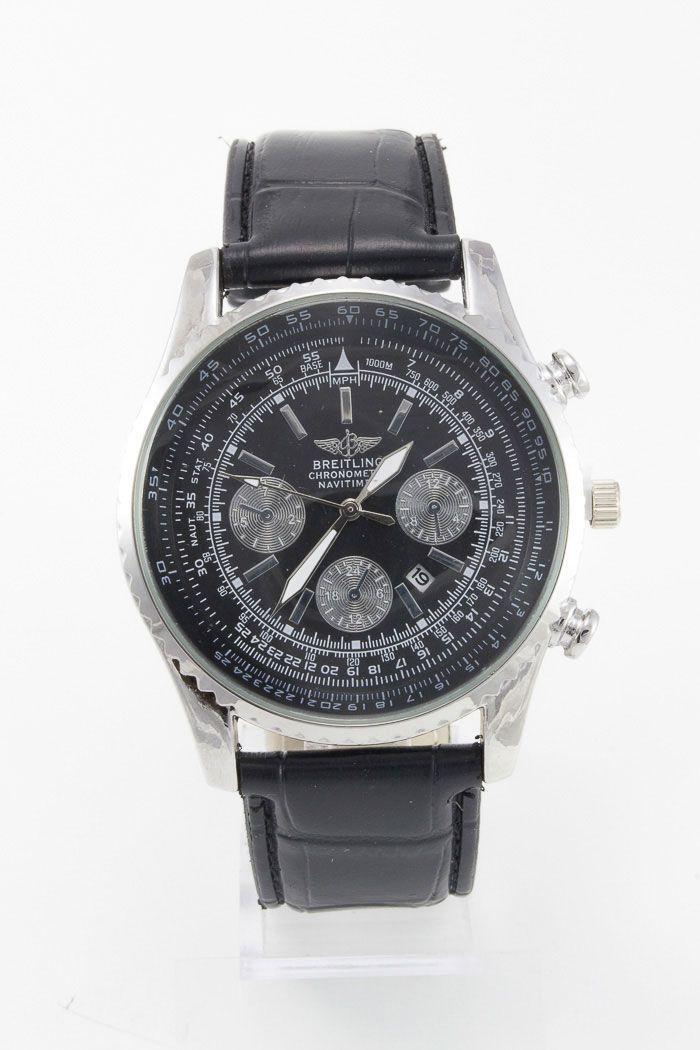 Чоловічий наручний годинник Breitling срібло з чорним циферблатом (13056) TO, код: 8153563
