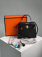 Женская сумочка, клатч отличное качество Hermes Kelly 25 Black/Gold 26 х 21 х 11 см Отличное качество