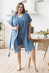 Комплект пижама муслиновая с халатом Кд1808п Джинсовый