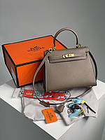 Женская сумочка, клатч отличное качество Hermes Kelly 25 Grey/Gold 26 х 21 х 11 см Отличное качество