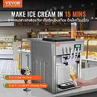 Фризер для комерційного морозива VEVOR, 1800 Вт, 3 смаки, м'яка робоча поверхня для виготовлення морозива, 2 бункери по 4 л, 2