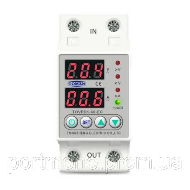 Однофазное реле контроля напряжения и тока TOMZN TOVPD1-60-EC с ЖК 220В ...