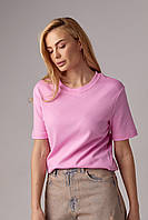 Базовая однотонная женская футболка - розовый цвет, L (есть размеры)