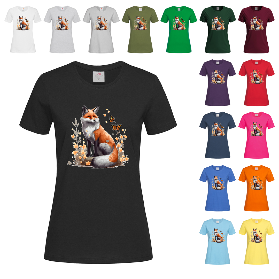 Чорна жіноча футболка З принтом лисиця (29-8-1), фото 1