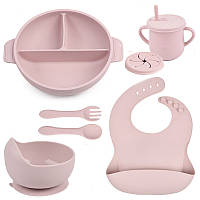 Набор детской силиконовой посуды 2Life Y26 из 7 предметов Розовый (v-11510) GT, код: 8259832